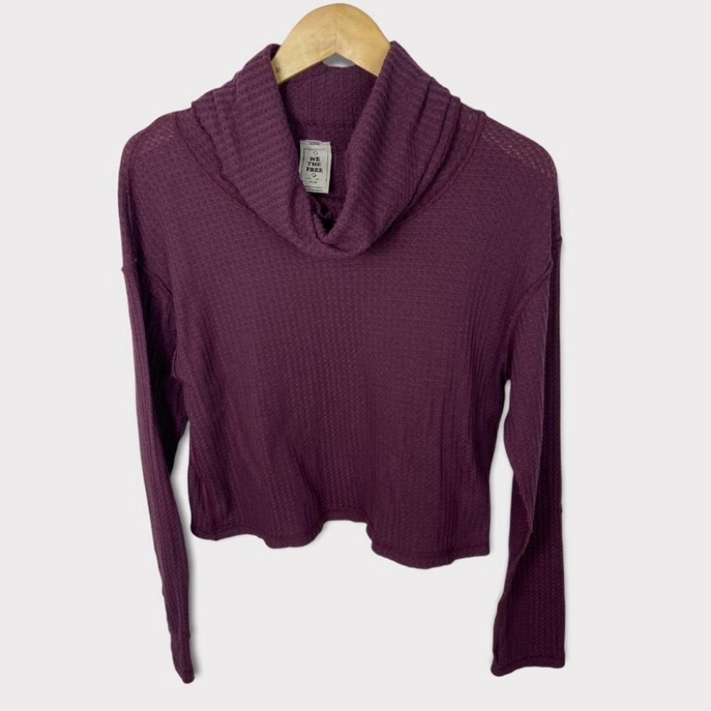 Free‎ People Waffle Knit Thermal Turtleneck Sweater Size XS Purple Bohemian Top